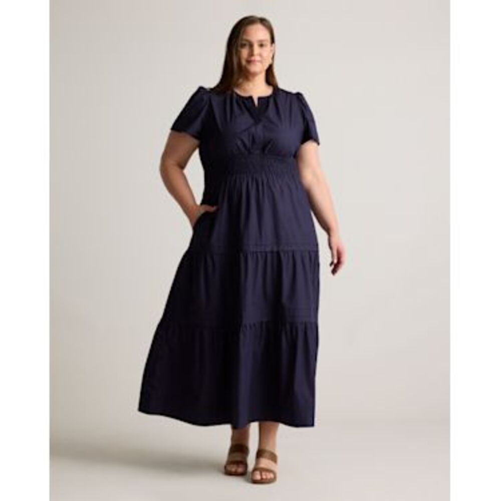 NWT Quince Navy Poplin Tiered Maxi Dress Puff Sleeve Smocked Waist 2X plus size